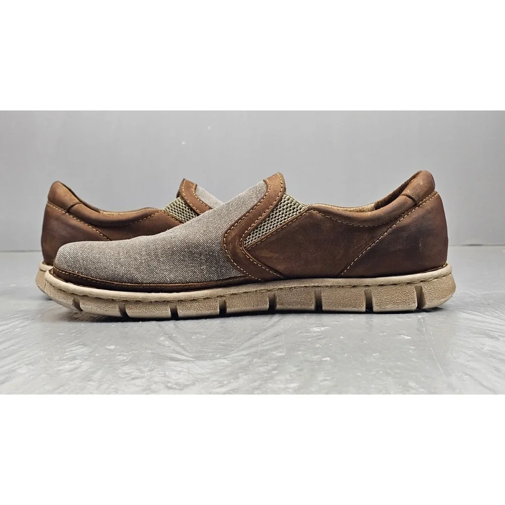 Born Sawyer Shoes Mens 12 Brown Leather Canvas Comfort Loafer Casual Slip on‎